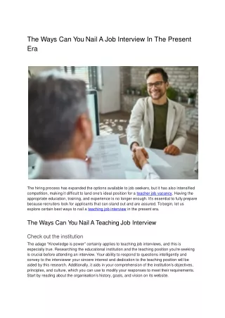 Teacher Job Vacancy- Ways To Nail A Job Interview Now