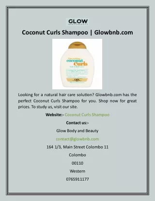 Coconut Curls Shampoo  Glowbnb