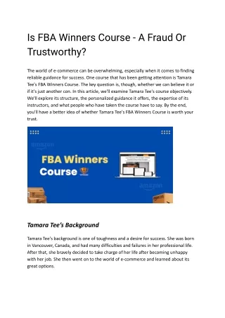 FBA Winners Course: Unbiased Analysis