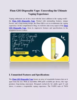 Flum GIO Disposable Vape: Unraveling the Ultimate Vaping Experience