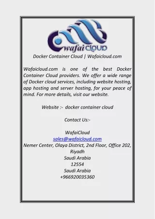 Docker Container Cloud Wafaicloud.com