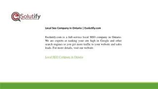 Local Seo Company in Ontario  Esolutify.com