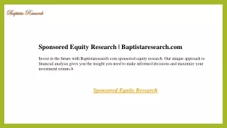 Sponsored Equity Research  Baptistaresearch.com