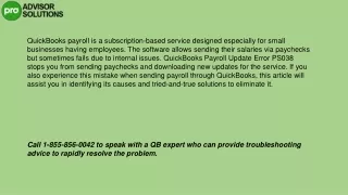A Quick Way To Fix QuickBooks Payroll  Update Error PS038