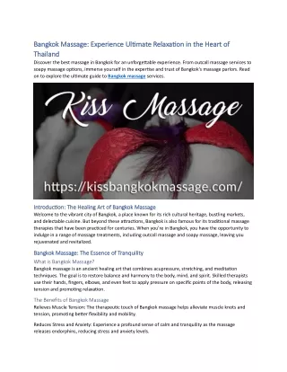 Bangkok Massage Experience Ultimate Relaxation in the Heart of Thailand