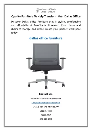 Quality Furniture To Help Transform Your Dallas Office