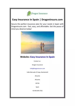 Easy Insurance In Spain Dragoninsure.com