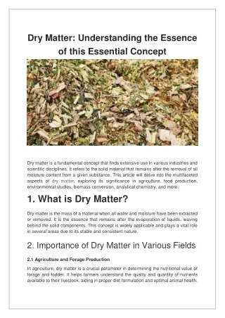 Dry Matter Understanding the Essence of this Essential Concept