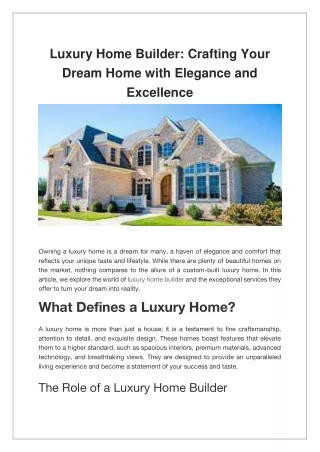 Luxury Home Builder Crafting Your Dream Home with Elegance and Excellence