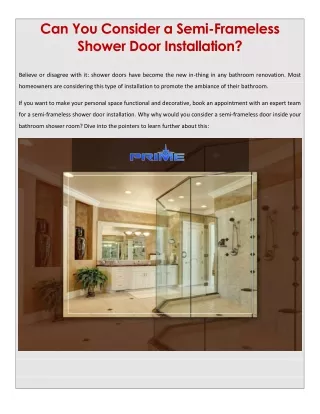 Can You Consider a Semi-Frameless Shower Door Installation
