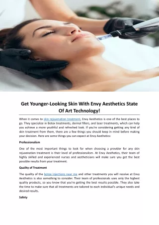 Get Younger-Looking Skin With Envy Aesthetics State Of Art Technology!