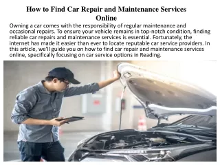 How to Find Car Repair and Maintenance Services Online