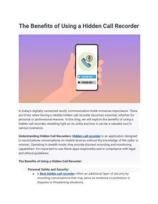 The Benefits of Using a Hidden Call Recorder