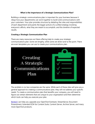 What is the Importance of a Strategic Communications Plan