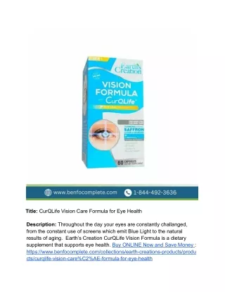 CurQLife Vision Care Formula for Eye Health