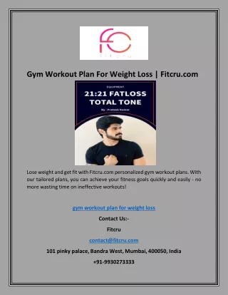 Gym Workout Plan For Weight Loss | Fitcru.com