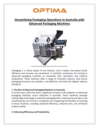 Streamlining Packaging Operations in Australia with Advanced Packaging Machines