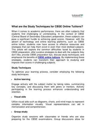 What are the Study Techniques for CBSE Online Tuitions?