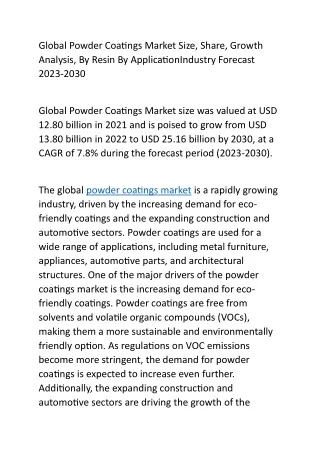 Global Powder Coatings Market Size