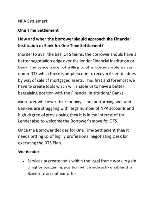 NPA Settlement One time  Settlement