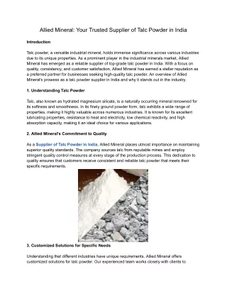 Allied Mineral Your Trusted Supplier of Talc Powder in India