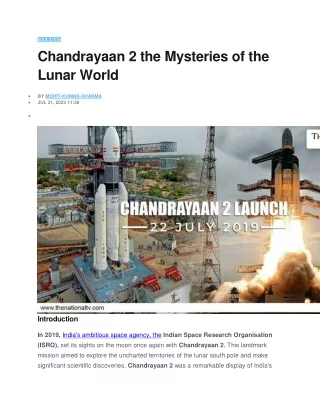 Chandrayaan 2 the Mysteries of the Lunar World