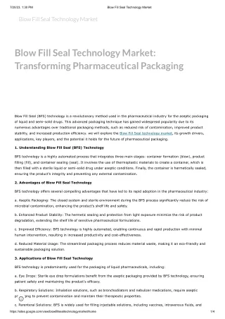 Blow Fill Seal Technology Market