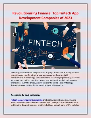 Revolutionizing Finance Top Fintech App Development Companies of 2023