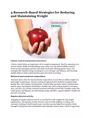 4 Research-Based Strategies for Reducing and Maintaining Weight