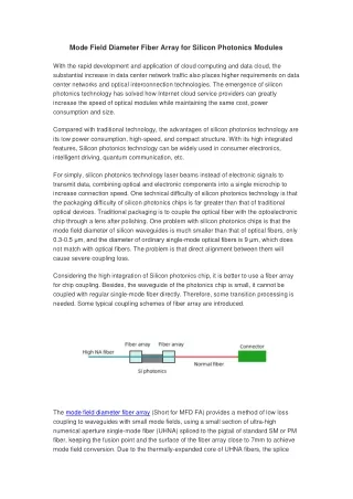 Mode Field Conversion Fiber Array for Silicon Photonics Modules