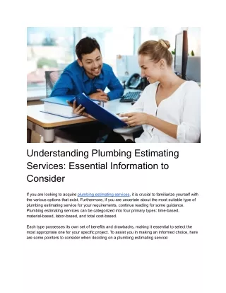 Understanding Plumbing Estimating Services: Essential Information to Consider