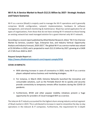 Wi-Fi As A Service Market to Reach $12.21 Billion by 2027- Strategic Analysis