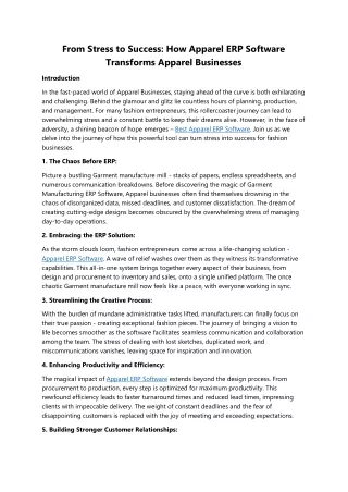 From Stress to Success: How Apparel ERP Software Transforms Apparel Businesses