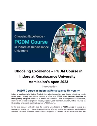 PGDM Course in Indore at Renaissance University