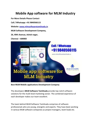 Mobile App software for MLM Industry