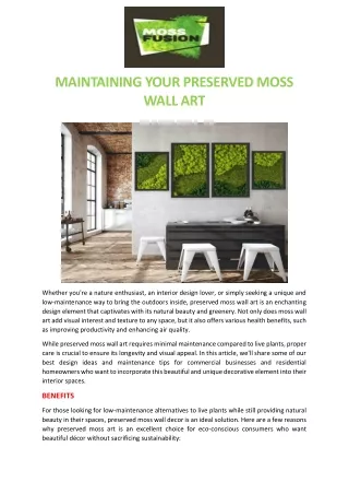 MAINTAINING YOUR PRESERVED MOSS WALL ART