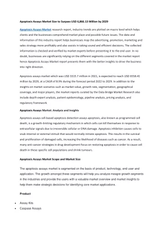 Apoptosis Assays Market Size to Surpass USD 6,866.13 Million by 2029