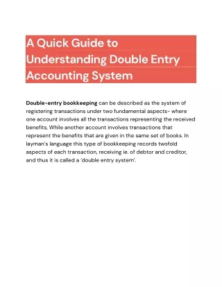 A Quick Guide to Understanding Double Entry Accounting System