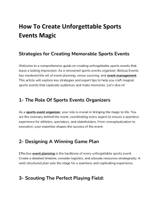 How To Create Unforgettable Sports Events Magic