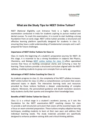 What are the Study Tips for NEET Online Tuition?