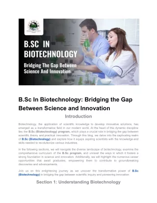 B.Sc In Biotechnology