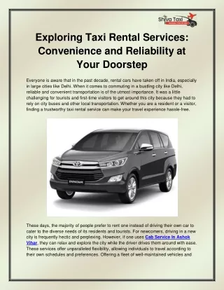 Taxi Rental In Ashok Vihar