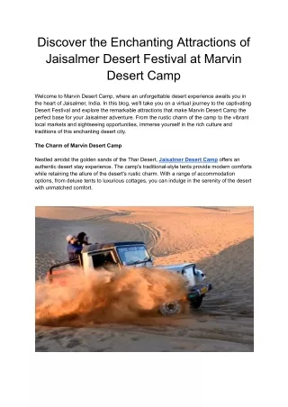 Discover the Enchanting Attractions of Jaisalmer Desert Festival at Marvin Desert Camp