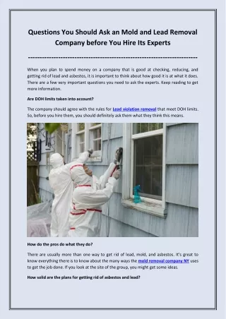 Questions you should ask an mold and lead removal company before you hire its experts