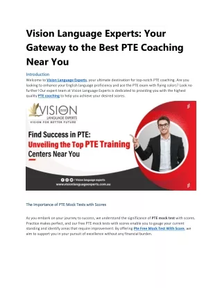 Master PTE with Free Mock Test at Vision Language Experts