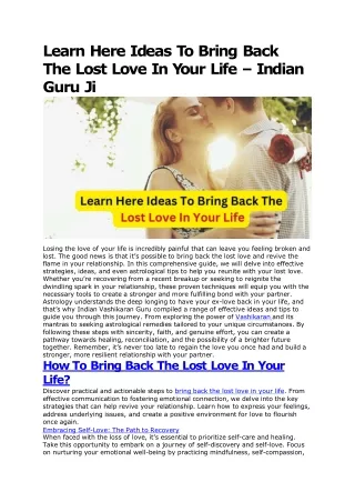 Learn Here Ideas To Bring Back The Lost Love In Your Life - Indian Guru Ji