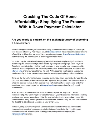 Title_ Cracking the Code of Home Affordability_ Simplifying the Process with a Down Payment Calculator