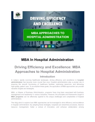 MBA In Hospital Administration
