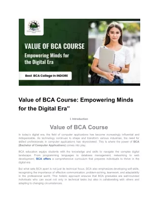 Value of BCA Course