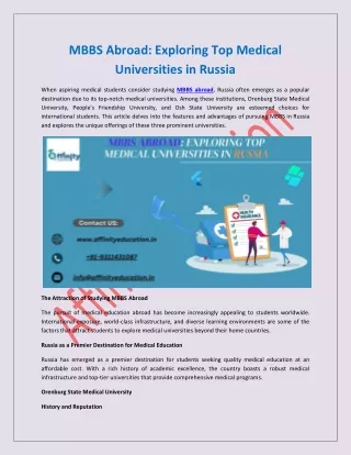 MBBS Abroad: Exploring Top Medical Universities in Russia